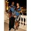 Vacation Couple Outfit Vintage Collage Poster Graphic Print Skew Neck Mesh Panel Bodycon Dress and Long Sleeve Shirt Set - multicolor S | US 4