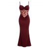 Elegant Party Dress See Thru Lace Panel Ruched Bust Bodycon Maxi Dress - Rouge Vineux S | US 4