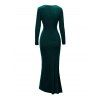 Elegant Party Dress Velvet Twist Ruched Sweetheart Neck Long Sleeve Slit Evening Dress - Vert Foncé M | US 6