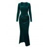 Elegant Party Dress Velvet Twist Ruched Sweetheart Neck Long Sleeve Slit Evening Dress - Vert Foncé M | US 6