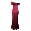 Vintage Party Satin Dress Solid Color Off the Shoulder Ruched High Slit Bodycon Dress - Rouge Vineux XL | US 12