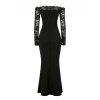 Elegant Party Dress Solid Color Scalloped Off the Shoulder Lace Sleeve High Bodycon Slit Dress - Noir S | US 4