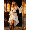 Vintage Western Style Lace Dress Scalloped Ruffled Hem Flare Sleeve High Low Dress - CRYSTAL CREAM S | US 4