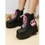 Ghost Pattern Square Toe Lace Up Side Zipper Thick Platform Gothic Martin Boots - Noir EU 43