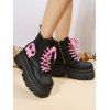 Ghost Pattern Square Toe Lace Up Side Zipper Thick Platform Gothic Martin Boots - Noir EU 43