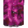 Men's Vacation Shirt Ink Wash Floral Print Button Up Shirt - Rouge Rose 5XL