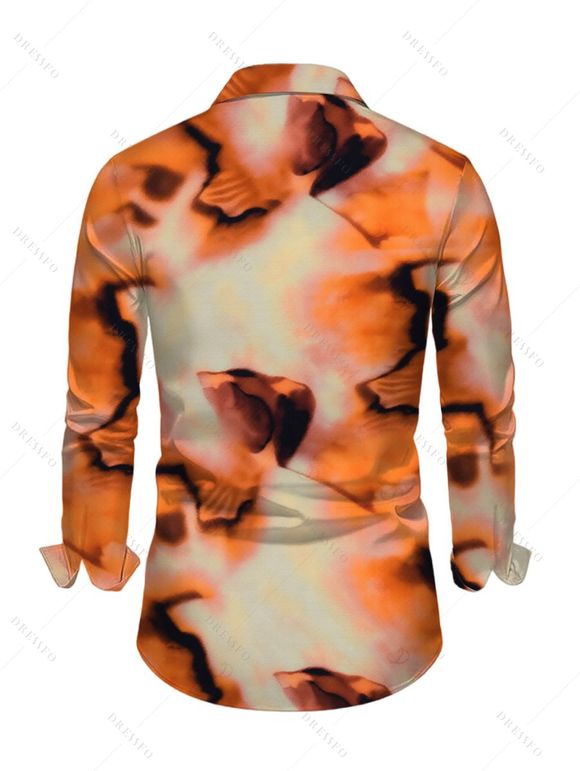 Men's Vacation Shirt Abstract Tie Dye Print Button Up Long Sleeve Shirt - Orange S