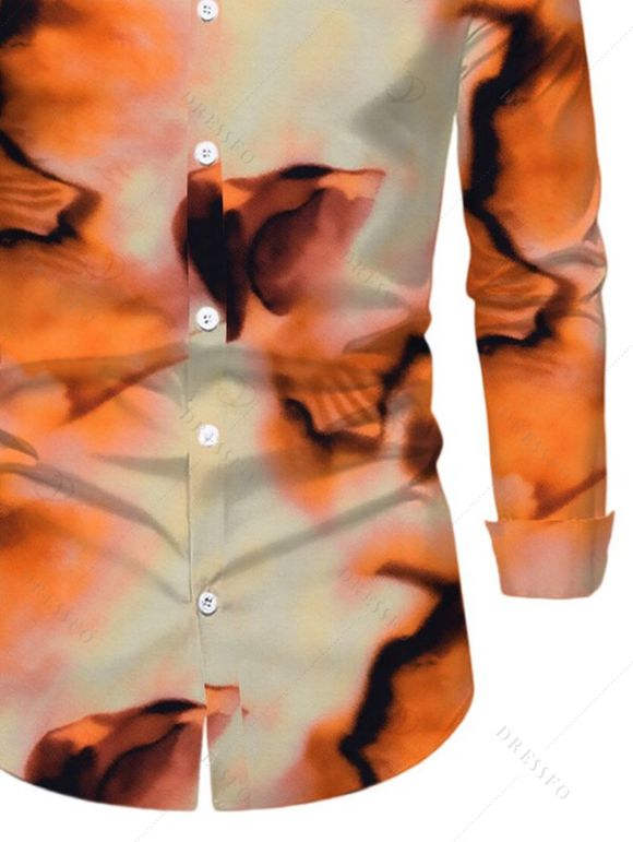 Men's Vacation Shirt Abstract Tie Dye Print Button Up Long Sleeve Shirt - Orange S