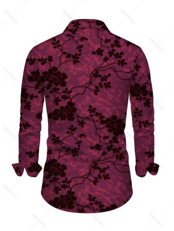 Men's Vintage Shirt Floral Leaf Print Button Up Long Sleeve Shirt - BYZANTINE S