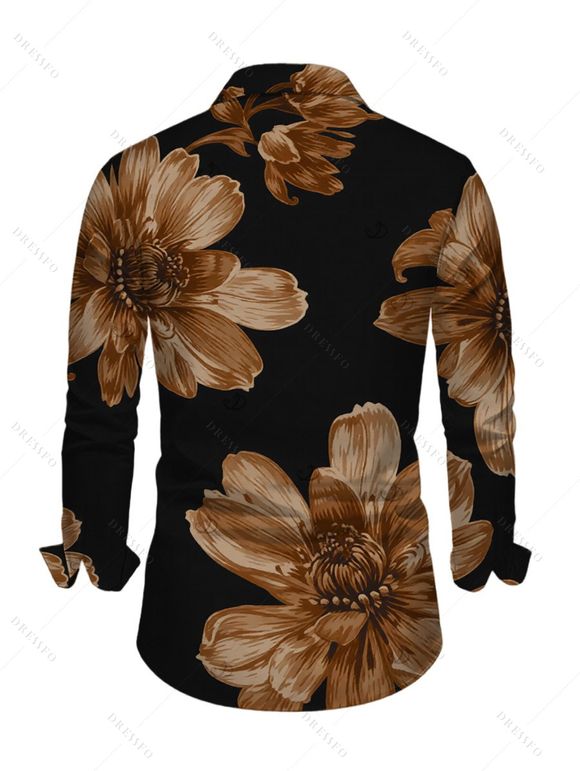 Vacation Couple Outfit Vintage Floral Print Mesh Skew Neck Bodycon Dress and Long Sleeve Shirt Set - Noir S | US 4
