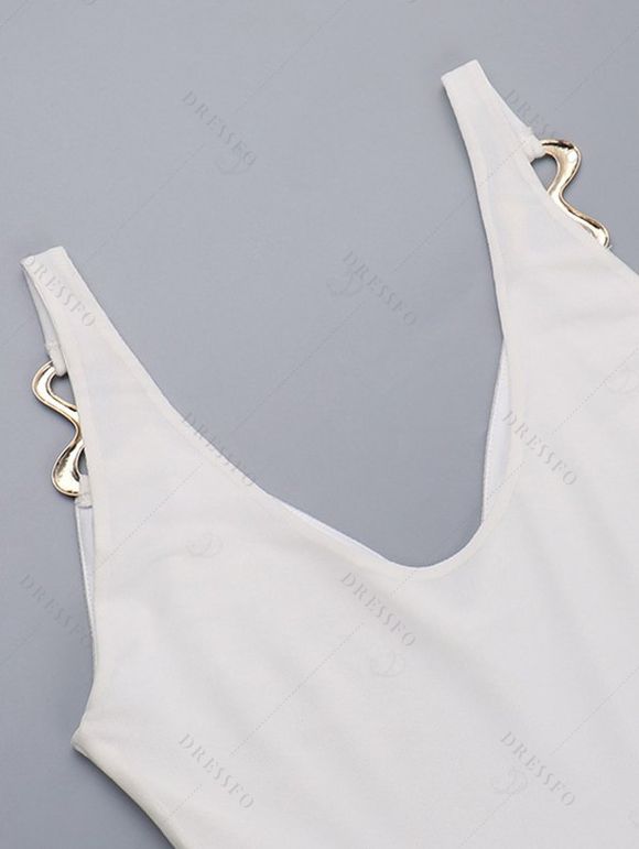 Elegant Party Dress Solid Color Mesh Panel Plunging Neck A Line Maxi Dress - Blanc M | US 6