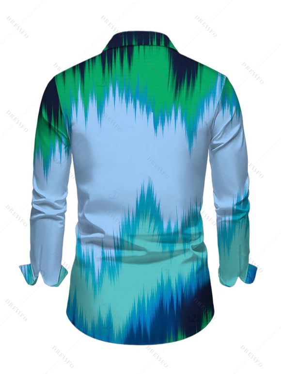 Men's Vintage Vacation Shirt Ombre Tie Dye Zig Zag Print Button Up Long Sleeve Shirt - multicolor A S