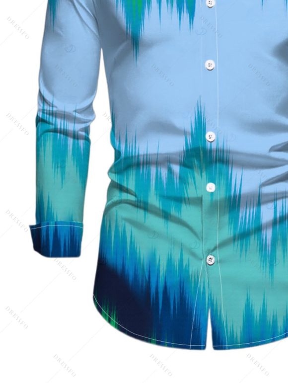 Men's Vintage Vacation Shirt Ombre Tie Dye Zig Zag Print Button Up Long Sleeve Shirt - multicolor A S