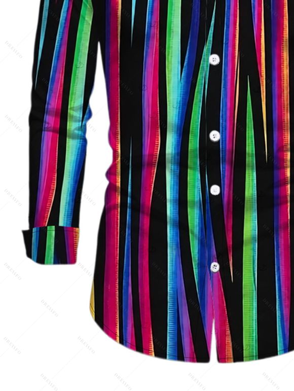 Men's Vacation Shirt Abstract Multicolor Striped Print Button Up Long Sleeve Shirt - Noir L