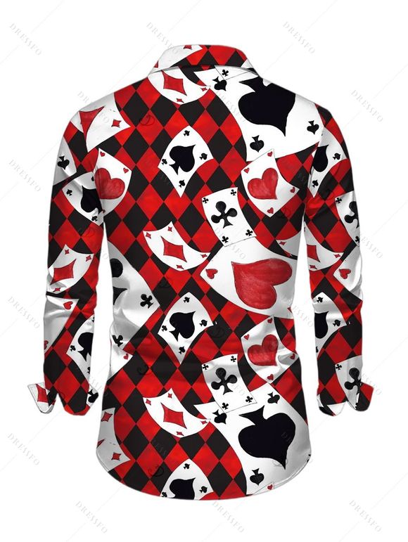 Men's Vacation Shirt Playing Cards Suit Argyle Print Button Up Long Sleeve Shirt - Rouge Vineux S