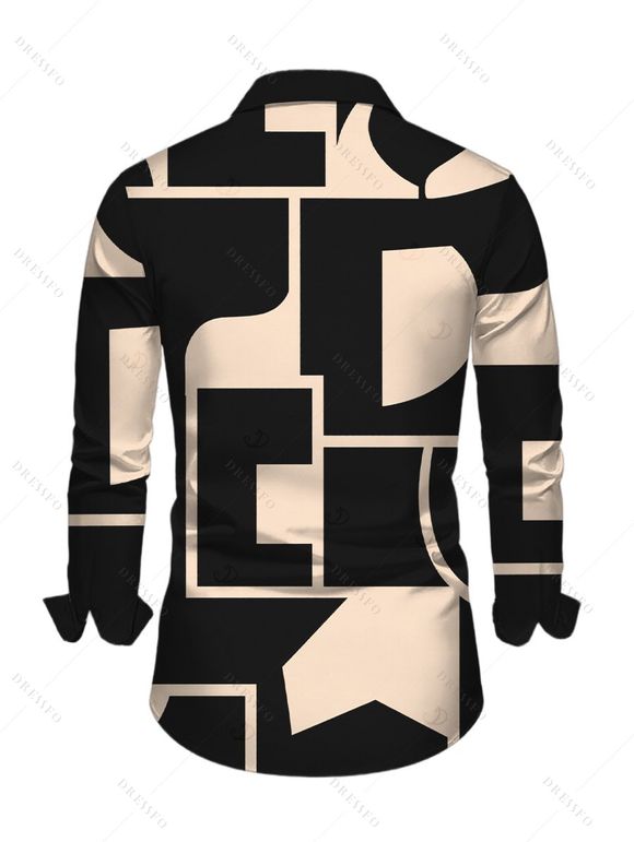 Men's Casual Shirt Colorblock Geometric Print Button Up Long Sleeve Shirt - Noir 3XL