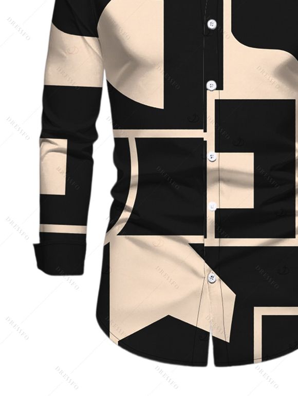 Men's Casual Shirt Colorblock Geometric Print Button Up Long Sleeve Shirt - Noir 3XL
