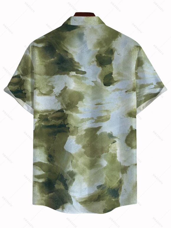 Men's Vintage Shirt Ink Painting Tie Dye Print Button Up Long Sleeve Shirt - Vert Armée L
