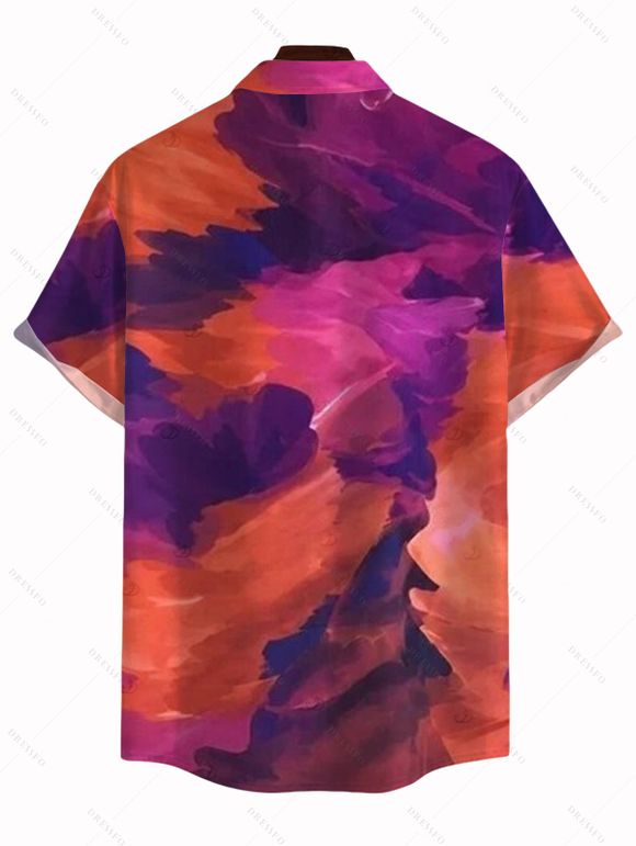 Men's Vintage Shirt Ink Painting Tie Dye Print Button Up Long Sleeve Shirt - Concorde 5XL