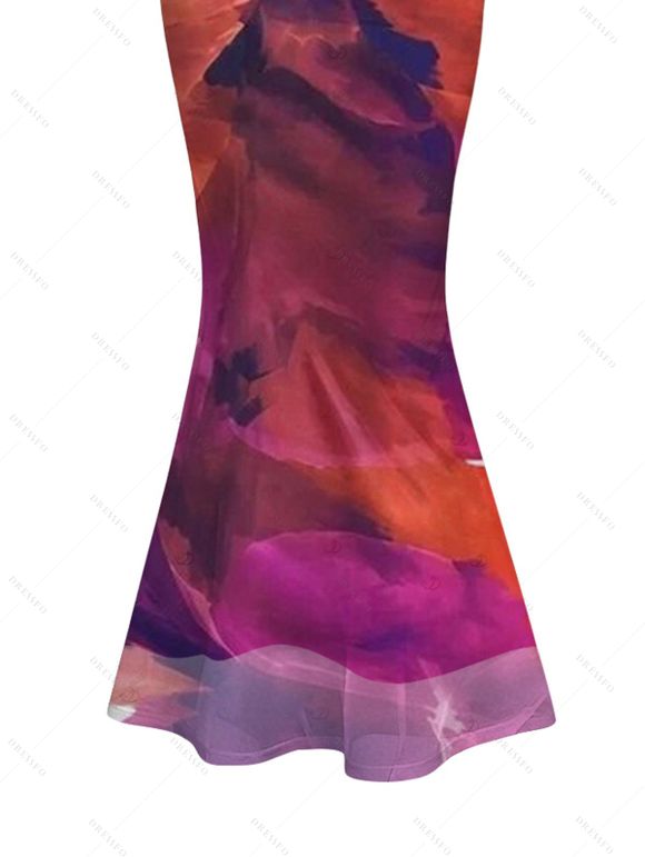 Vintage Party Dress Ink Painting Tie Dye Print Crisscross Mermaid Bodycon Dress - Concorde XXL | US 14