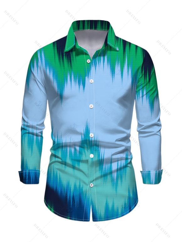 Vintage Couple Outfit Ombre Tie Dye Zig Zag Print Mesh Skew Neck Bodycon Dress and Long Sleeve Shirt Set - multicolor A S | US 4