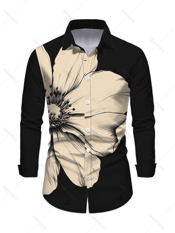 Daily Couple Outfit Sketch Floral Print Scoop Neck Bodycon Dress and Long Sleeve Shirt Set - Noir S | US 4