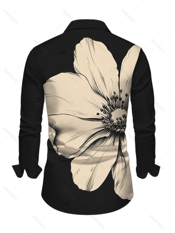 Daily Couple Outfit Sketch Floral Print Scoop Neck Bodycon Dress and Long Sleeve Shirt Set - Noir S | US 4