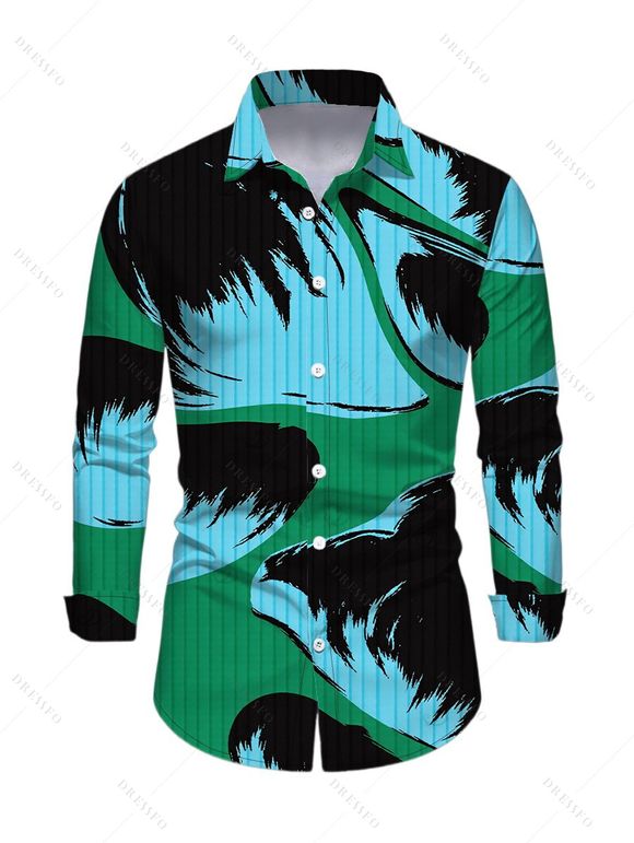 Vacation Couple Outfit Colorblock Abstract Palm Leaf Striped Print Scoop Neck Bodycon Dress and Long Sleeve Shirt Set - multicolor A S | US 4