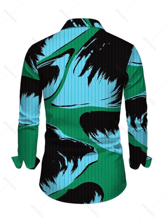 Vacation Couple Outfit Colorblock Abstract Palm Leaf Striped Print Scoop Neck Bodycon Dress and Long Sleeve Shirt Set - multicolor A S | US 4