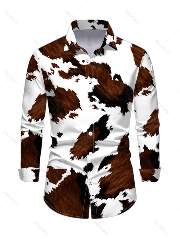 Vintage Couple Outfit Colorblock Cow Animal Print Scoop Neck Bodycon Dress and Long Sleeve Shirt Set - Blanc S | US 4