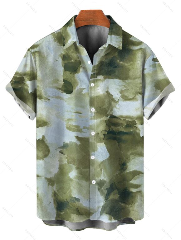 Vintage Couple Outfit Ink Painting Tie Dye Print Crisscross Mermaid Bodycon Dress and Long Sleeve Shirt Set - Vert Armée S | US 4