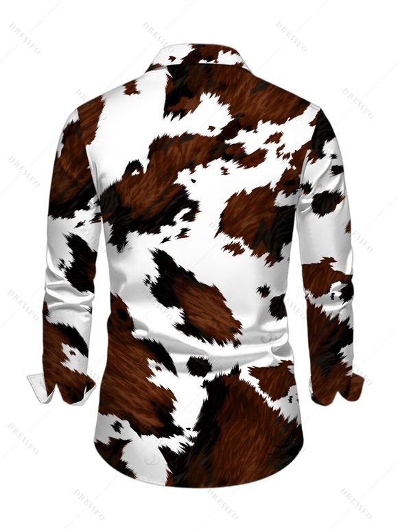 Vintage Couple Outfit Colorblock Cow Animal Print Scoop Neck Bodycon Dress and Long Sleeve Shirt Set - Blanc S | US 4