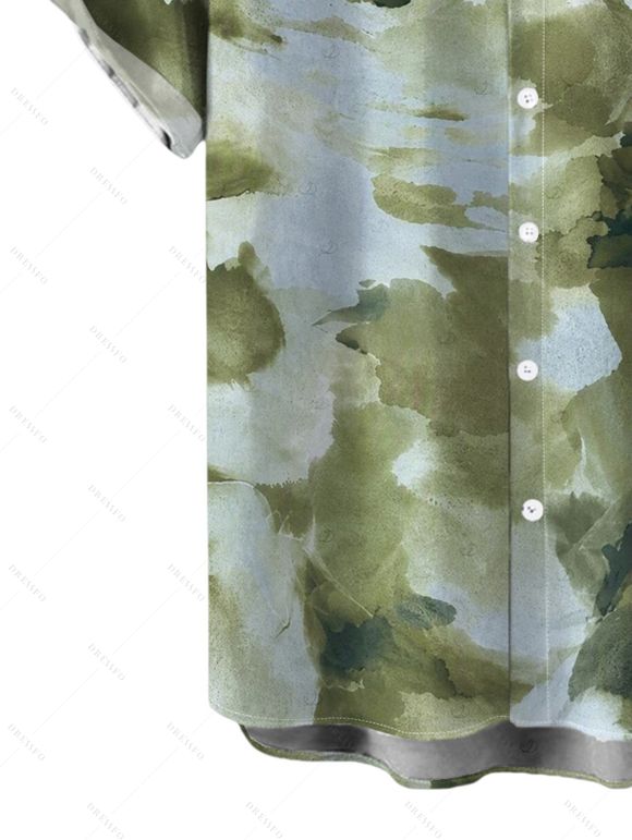 Vintage Couple Outfit Ink Painting Tie Dye Print Crisscross Mermaid Bodycon Dress and Long Sleeve Shirt Set - Vert Armée S | US 4