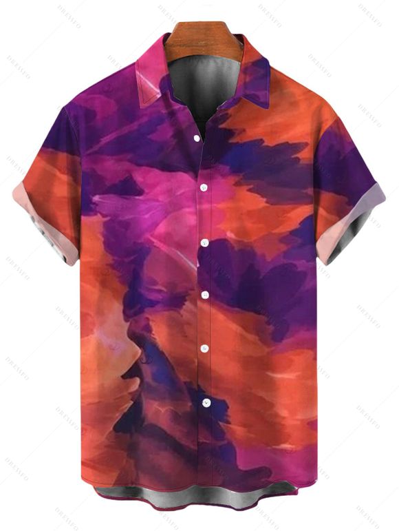 Vintage Couple Outfit Ink Painting Tie Dye Print Crisscross Mermaid Bodycon Dress and Long Sleeve Shirt Set - Concorde S | US 4