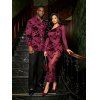 Vintage Couple Outfit Floral Leaf Print Mesh Skew Neck Bodycon Dress and Long Sleeve Shirt Set - BYZANTINE S | US 4