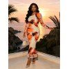 Vacation Dress Abstract Tie Dye Print Mesh Skew Neck Long Sleeve Bodycon Dress - Orange XXL | US 14