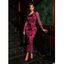 Vintage Dress Floral Leaf Print Mesh Skew Neck Long Sleeve Bodycon Dress - BYZANTINE XXL | US 14
