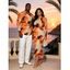 Vacation Couple Outfit Abstract Tie Dye Print Mesh Skew Neck Bodycon Dress and Long Sleeve Shirt Set - Orange S | US 4