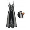 Halloween Gothic Party Dress Skeleton Skull Polka Dots Printed V Neck Pocket A Line Dress - Noir S | US 4