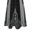 Halloween Gothic Party Dress Skeleton Skull Polka Dots Printed V Neck Pocket A Line Dress - Noir XXXXXL | US 20
