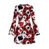 Vacation Dress Playing Cards Suit Argyle Print Bell Sleeve A Line Mini Dress - Rouge Vineux M | US 6