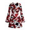 Vacation Dress Playing Cards Suit Argyle Print Bell Sleeve A Line Mini Dress - Rouge Vineux M | US 6
