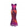 Vintage Party Dress Ink Painting Tie Dye Print Crisscross Mermaid Bodycon Dress - Concorde XXL | US 14