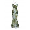 Vintage Party Dress Ink Painting Tie Dye Print Crisscross Mermaid Bodycon Dress - Vert Armée XL | US 12