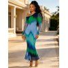 Vintage Party Dress Ombre Tie Dye Zig Zag Print Mesh Skew Neck Long Sleeve Bodycon Dress - multicolor A S | US 4