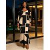 Commute Dress Colorblock Geometric Print Scoop Neck Long Sleeve Bodycon Dress - Noir XXL | US 14