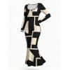 Commute Dress Colorblock Geometric Print Scoop Neck Long Sleeve Bodycon Dress - Noir XXL | US 14