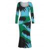 Vacation Dress Colorblock Abstract Palm Leaf Striped Print Scoop Neck Long Sleeve Bodycon Dress - multicolor A S | US 4