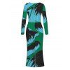 Vacation Dress Colorblock Abstract Palm Leaf Striped Print Scoop Neck Long Sleeve Bodycon Dress - multicolor A L | US 8-10