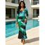 Vacation Dress Colorblock Abstract Palm Leaf Striped Print Scoop Neck Long Sleeve Bodycon Dress - multicolor A L | US 8-10